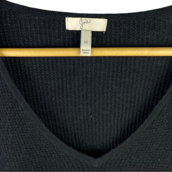 Joie Metallic Trim Super Soft Pullover V-Neck Long Sleeve Sweater Black Medium - Picture 3 of 10